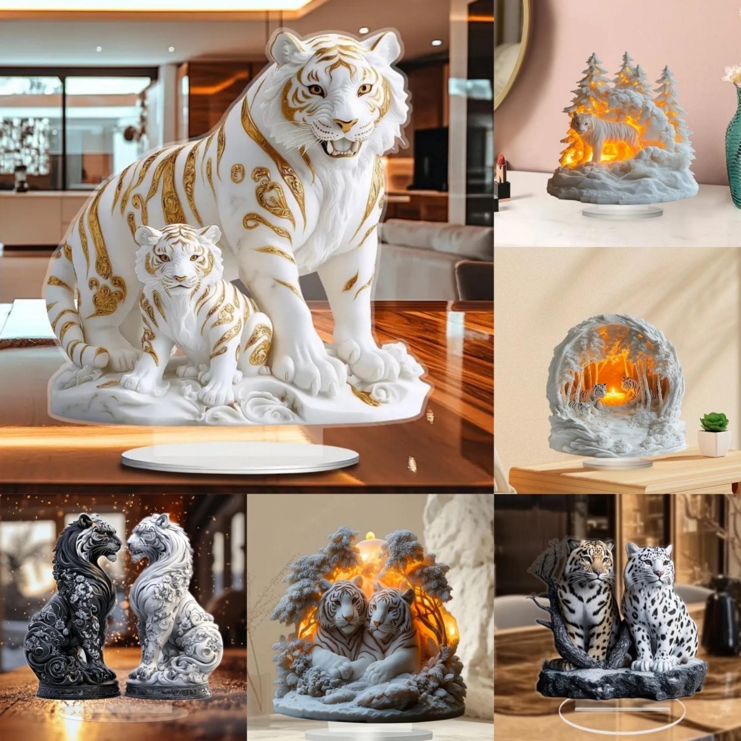 Office Furniture Home - Two Tigers Statue,2D Flat Animals Acrylic