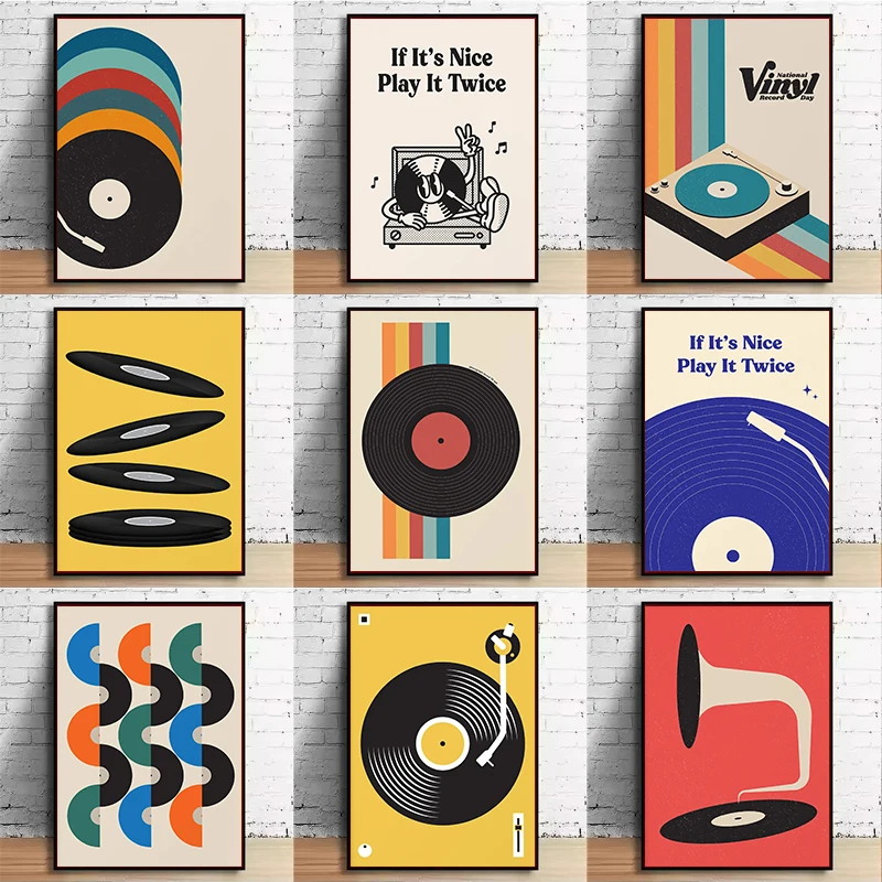 Mid Century Vinyl Record Canva - Office Furniture Home avaliação e preço