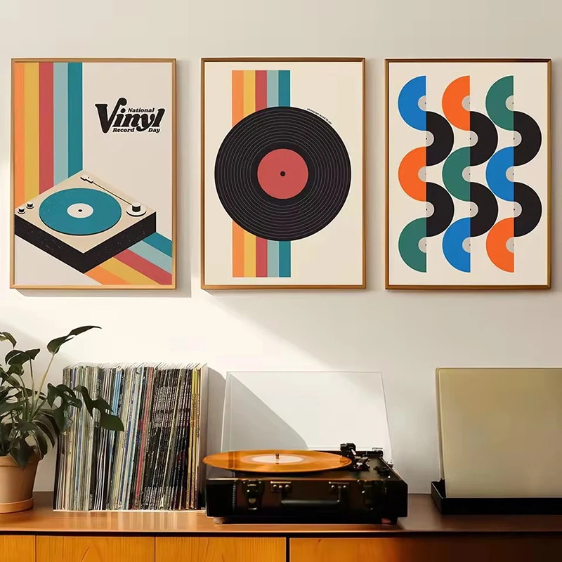 Mid Century Vinyl Record Canva - Office Furniture Home avaliação e preço