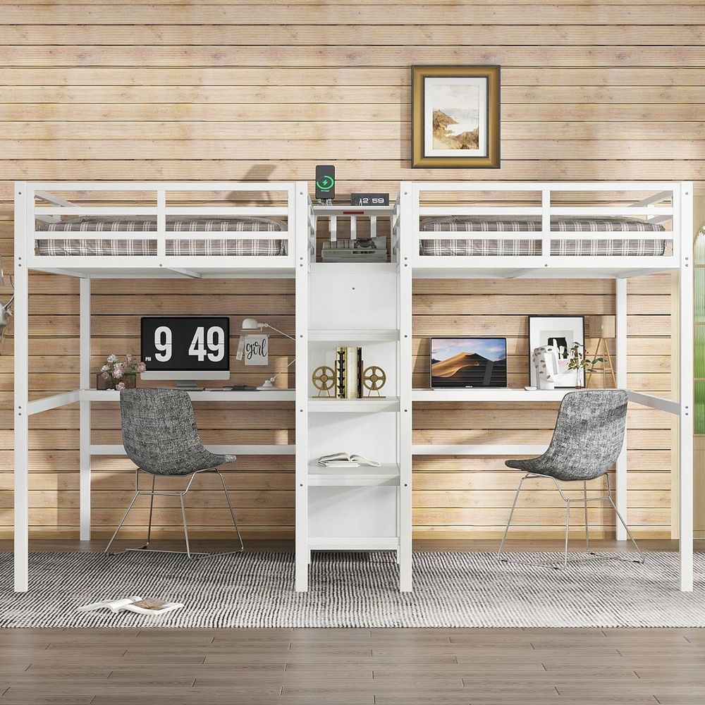 Twin Size Metal Bed with Desk, - Locker Storage Metal avaliação e preço