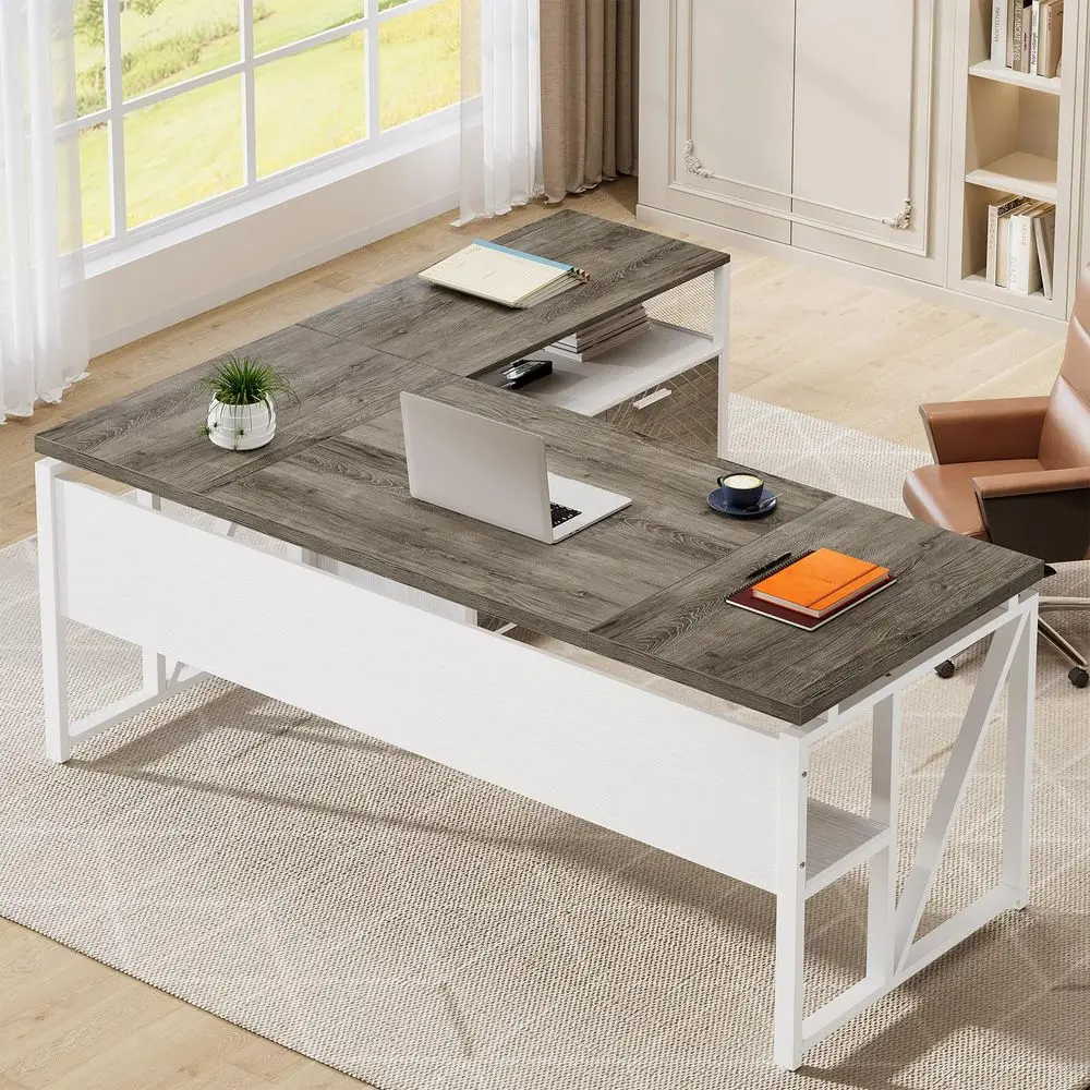 LShaped Desk with Drawers, 63  - Office Furniture And Desks avaliação e preço