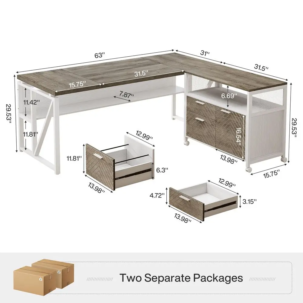 LShaped Desk with Drawers, 63  - Office Furniture And Desks avaliação e preço