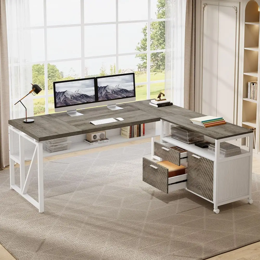 LShaped Desk with Drawers, 63  - Office Furniture And Desks avaliação e preço